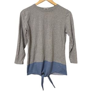 BASIC Teen Girls Tie Hem 3/4 Sleeve T-Shirt Sz 20 Gray Blue Modest Lightweight
